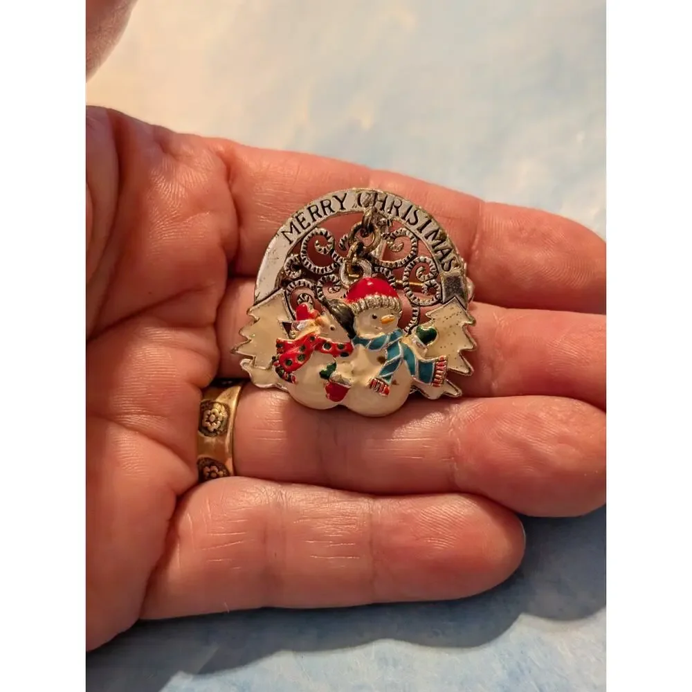 Vintage Christmas‎ Brooch Pin Pendant Snowman Trees Figural Jewelry H-94